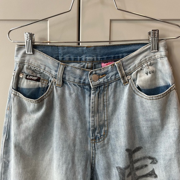 Unif Custon Hand Painted Reworked Straight Leg Acid Washed Jeans 27 Small Doodle - Picture 2 of 13